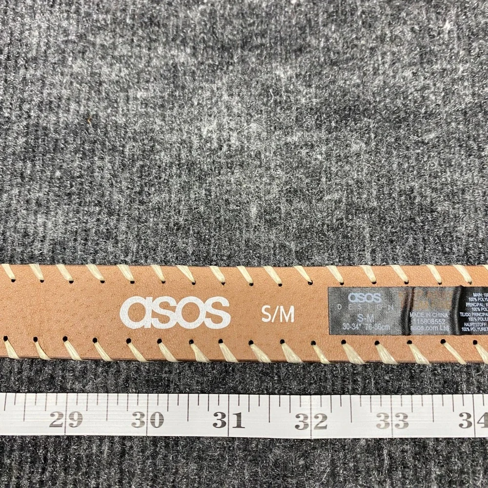 ASOS DESIGN Tan Brown Whipstitch Belt Gold Buckle S/M 115808552 Western Boho